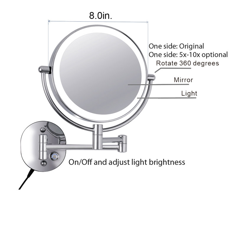 Miroir de maquillage / rasage lumineux à double face Jantzen, 10, Chrome