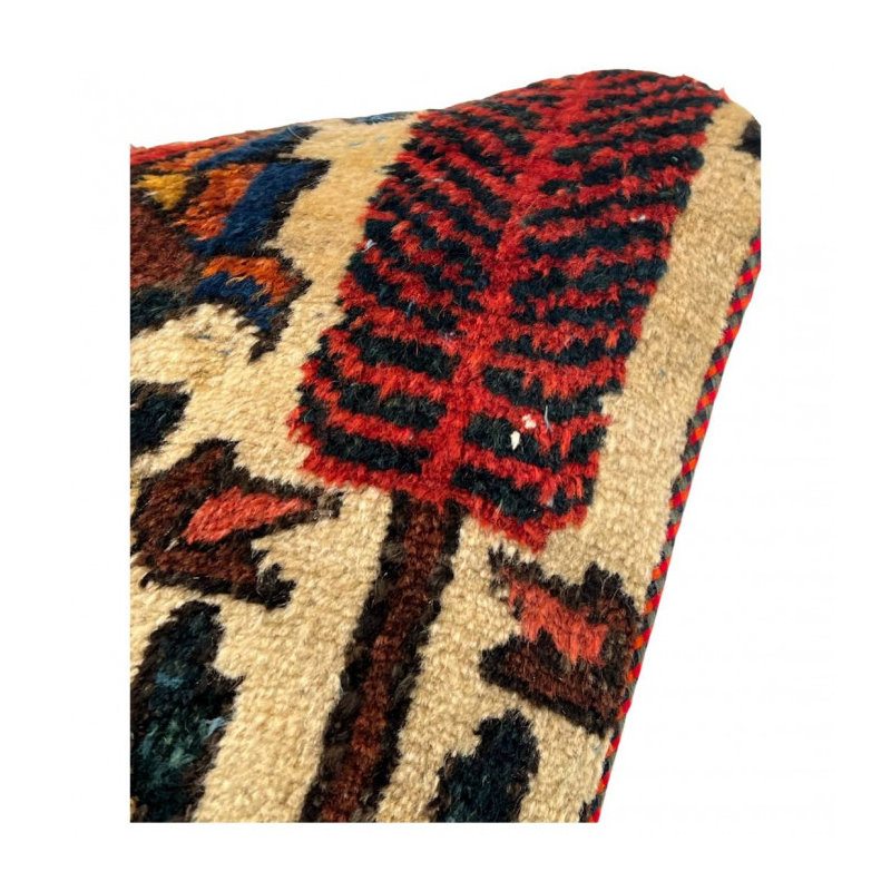 Coussin décoratif en laine, Bleu marine / floral beige