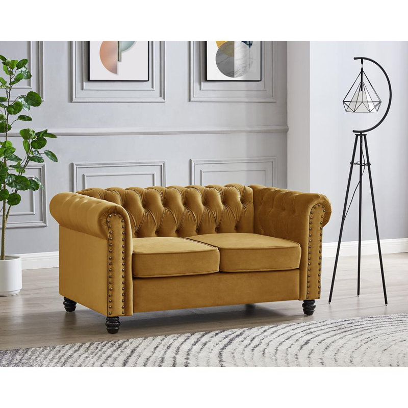 Kierce 2 Seater Velvet Sofa, Brown Polyester