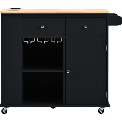 Îlot de cuisine noir avec prise de courant et abattant. Grand espace, porte-bouteilles. Facile à assembler et à utiliser. Pliable, support, espace