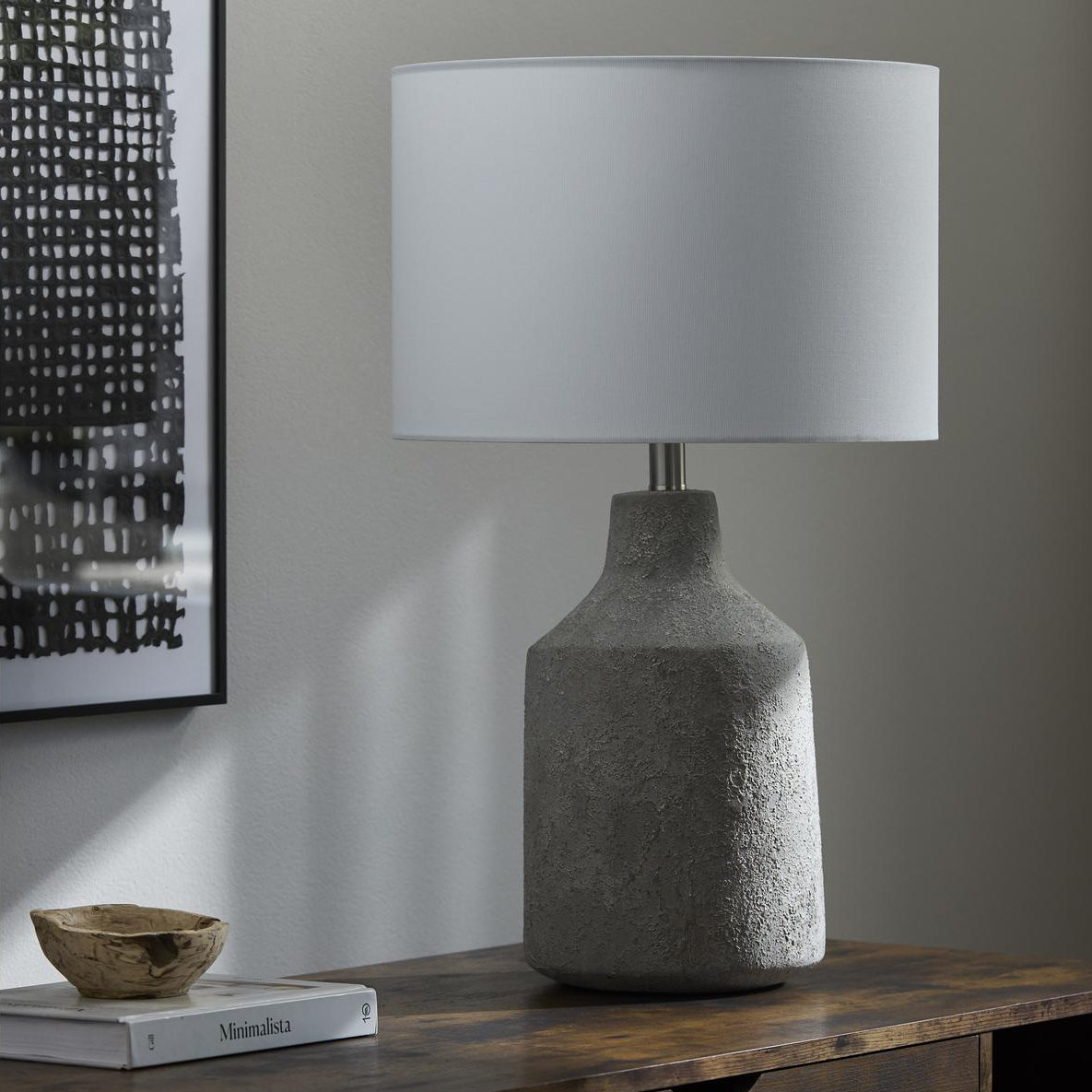 Lockwood Concrete Linen Table Lamp, White, Gray