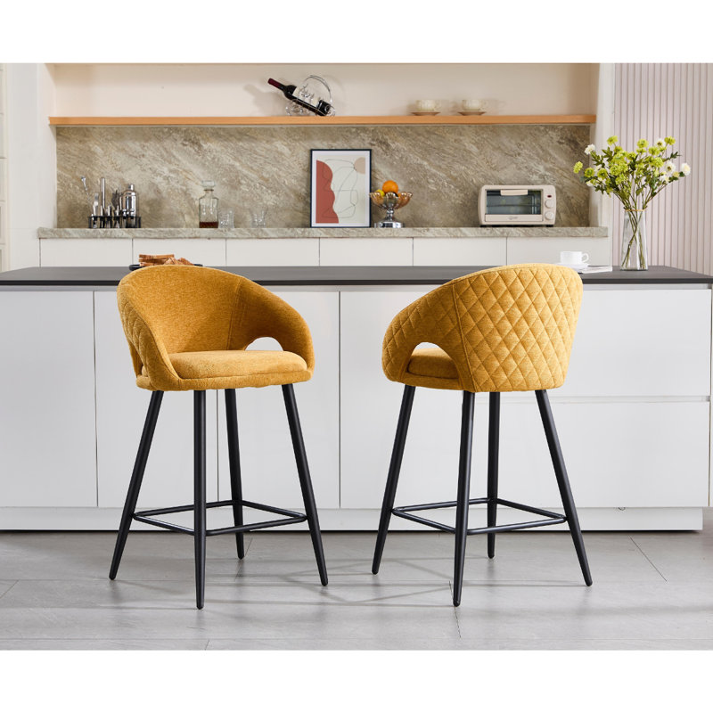 Upholstered Counter Stool with Metal Frame, Yellow