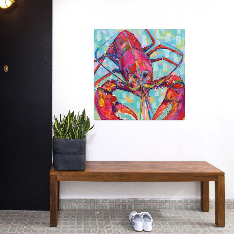 Coastal Lilly Lobster Iii avec animaux, art aqua, H 32 po x l 32 po