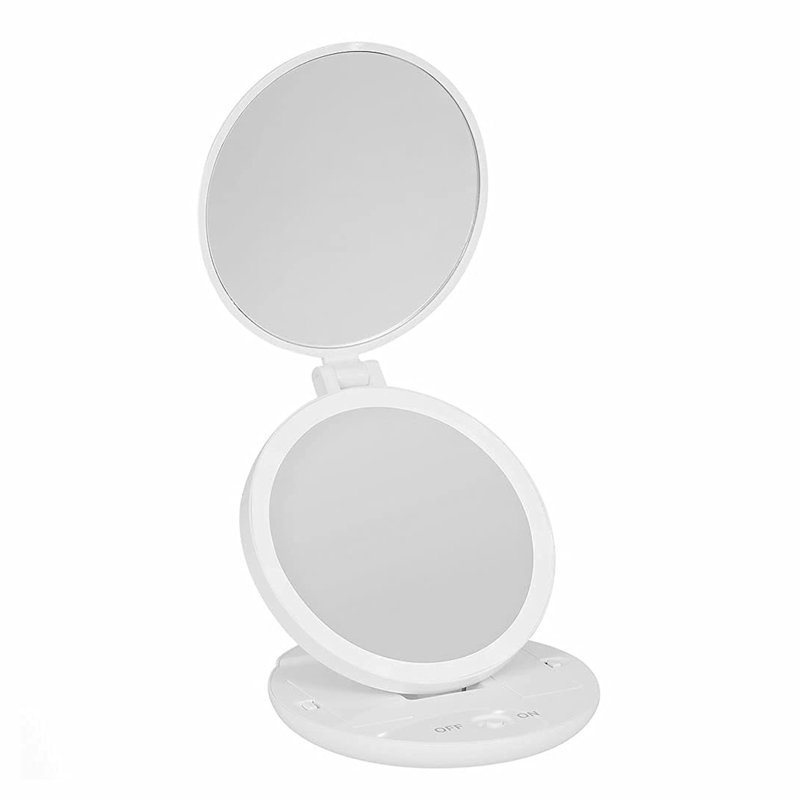 Miroir grossissant de voyage à DEL Dayyan Elevate, miroir de maquillage compact à grossissement 1X / 5X avec lumières, Blanc