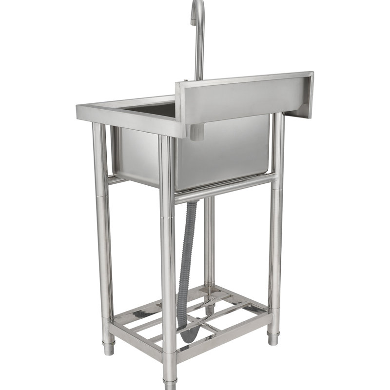 Évier utilitaire en acier inoxydable, 1 compartiment, 16 x 13 8,7 po, pour le garage, le restaurant, la cuisine, la buanderie, les pieds réglables, le robinet à fuite 360, la fonction de robinet
