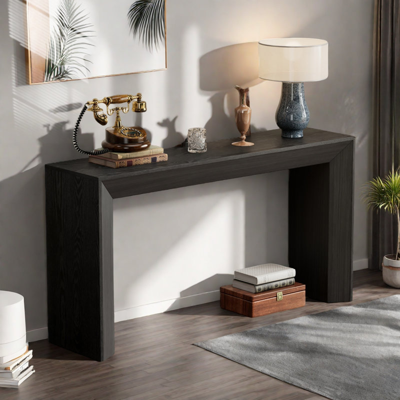 Console élégante avec motifs de grain naturel et pieds robustes, Noir