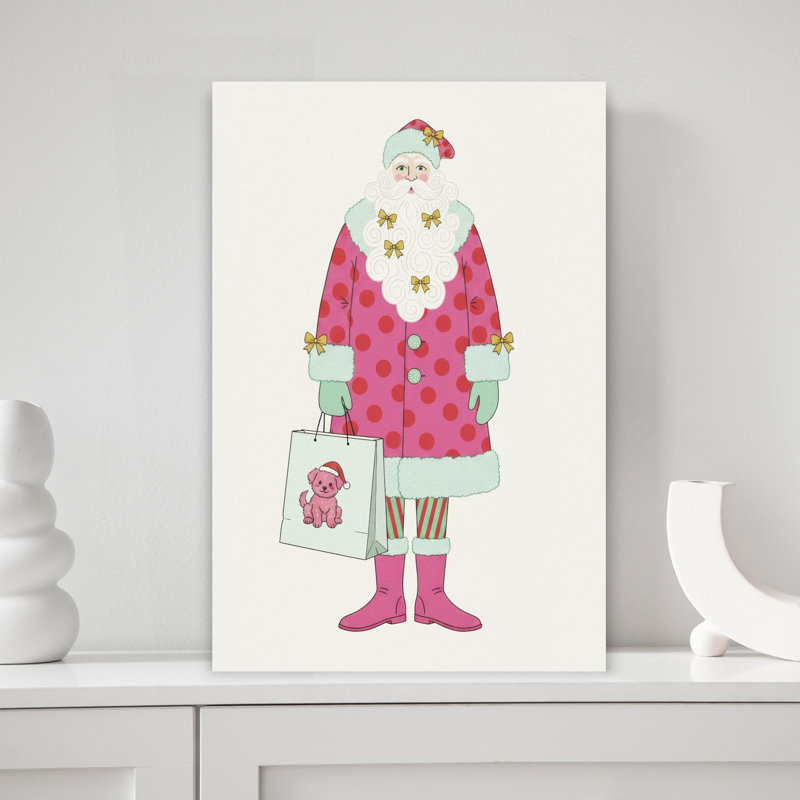 Art mural hivernal fantaisiste, père Noël rose, H 18 po x l 12 po