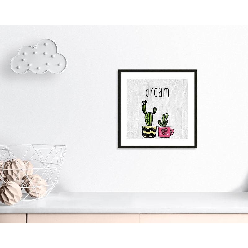 «Cacti A», art encadré, 22.5" H x 22.5" W x 1.18" D, Cadre boîte à grain de bois noir