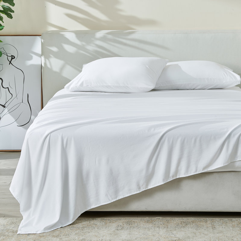 Ensemble de draps ultra-doux en microfibre prélavée, Ensemble de draps pour grand lit + un drap-housse , Blanc frais