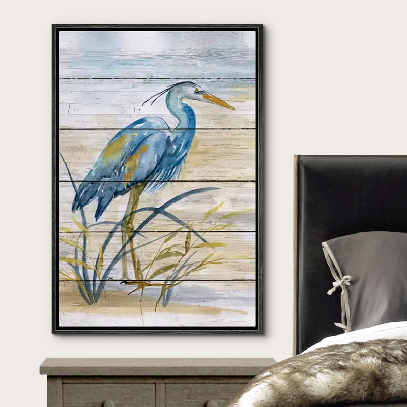 Modern Black Framed Canvas Art with Blue Heron Bird