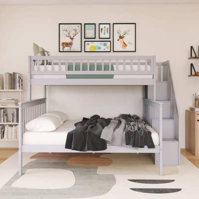 Lit superposé simple au-dessus de double avec cadre en bois avec rangement et escalier