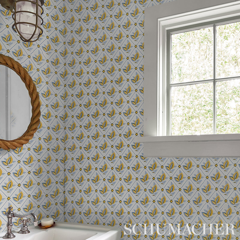 Basile Trellis Wallpaper, Yellow/Blue