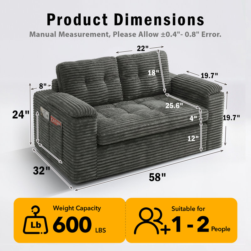 150cm Compressed Foam Sofa Couch Dark Gray