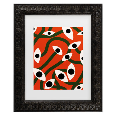 Little Dean  Evil Eyes Blossom In Red Matted Framed Art