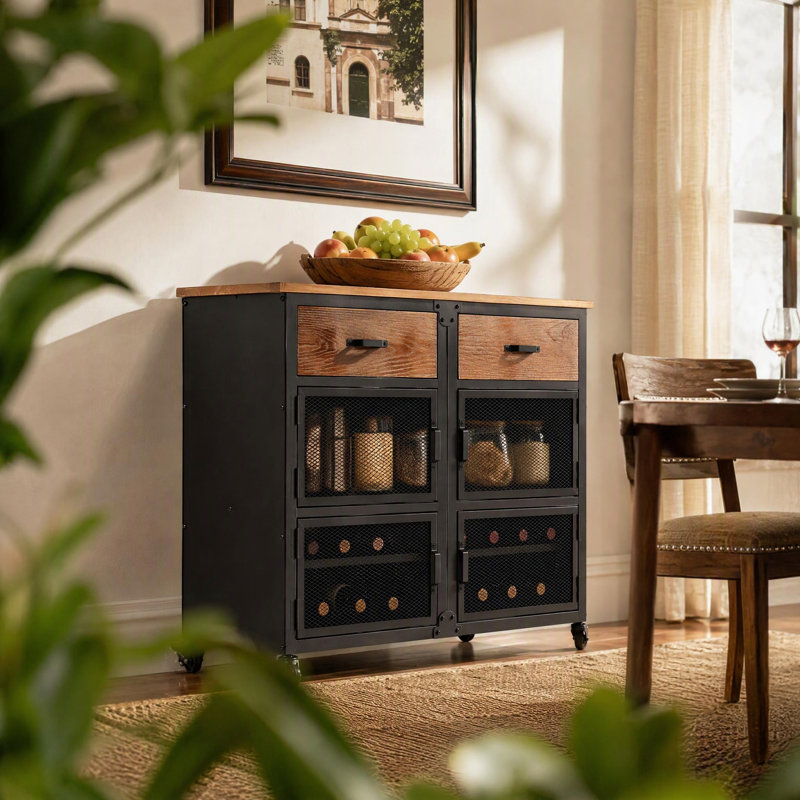 Kerbi Solid Wood 2 -Drawer Accent Cabinet, Walnut/Black