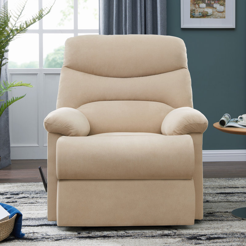 Rabon 34.8" W Microfiber Recliner, Khaki Microfiber/Microsuede