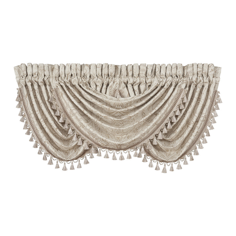 Champagne Damask Rod Pocket Waterfall Valance