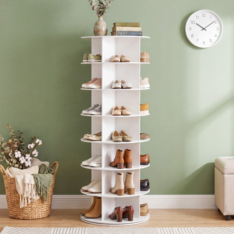 28 Pair Rotating Shoe Rack Fits Shoe Size up to 10, 360 Degree Spinning Shoe Organizer Tower with Shelf, 7 Tiers