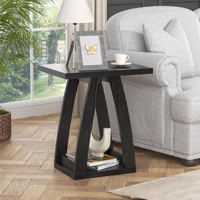 Table de bout moderne avec tablette pour le salon, la chambre à coucher ou le bureau - Table d'appoint robuste avec espace de rangement ouvert, table de chevet multifonctionnelle et table de canapé
