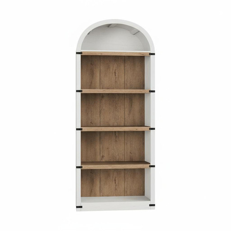 Bibliothèque à 5 tablettes avec bibliothèque arquée de 71,65 pouces de hauteur, Blanc/naturel