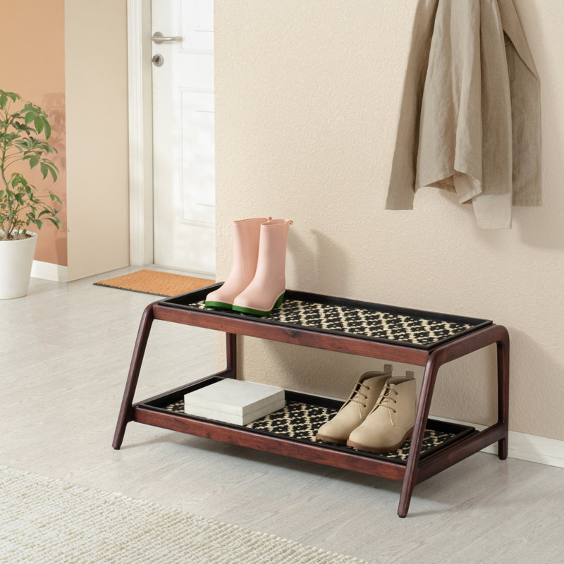 Premium Solid Wood Boot Tray Stand with Natural Coir Mat - Entryway & Mudroom Shoe Organizer, Dark Brown, 22" W x 36.5" L
