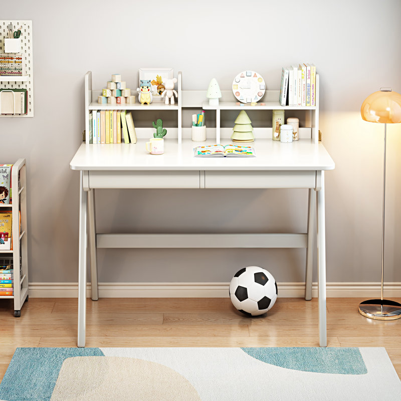  39.4" W Kids Writing Desk Learning Desk Set with Chair, White