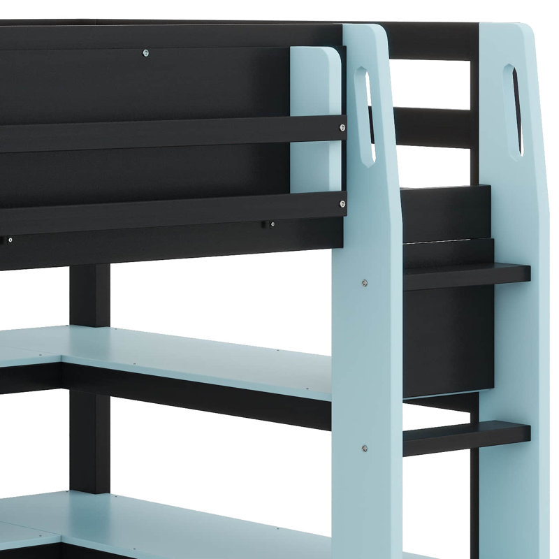 Lit mezzanine en bois Gaming, Lit simple, Bleu nuage