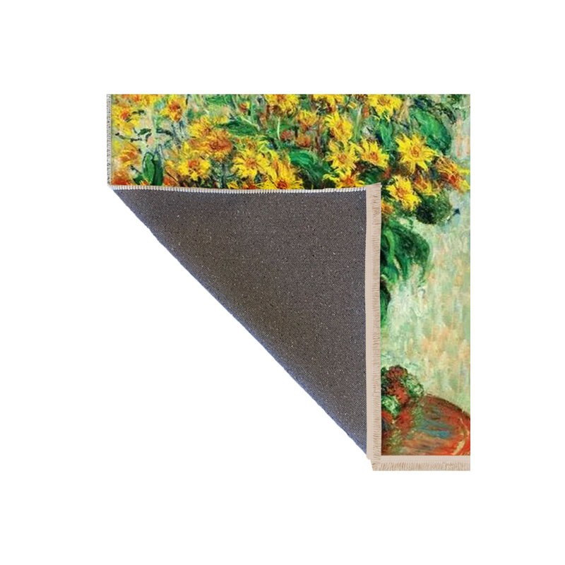 Tapis décoratif moderne jaune à motif de marguerites et de feuilles à motif jaune Oxeye