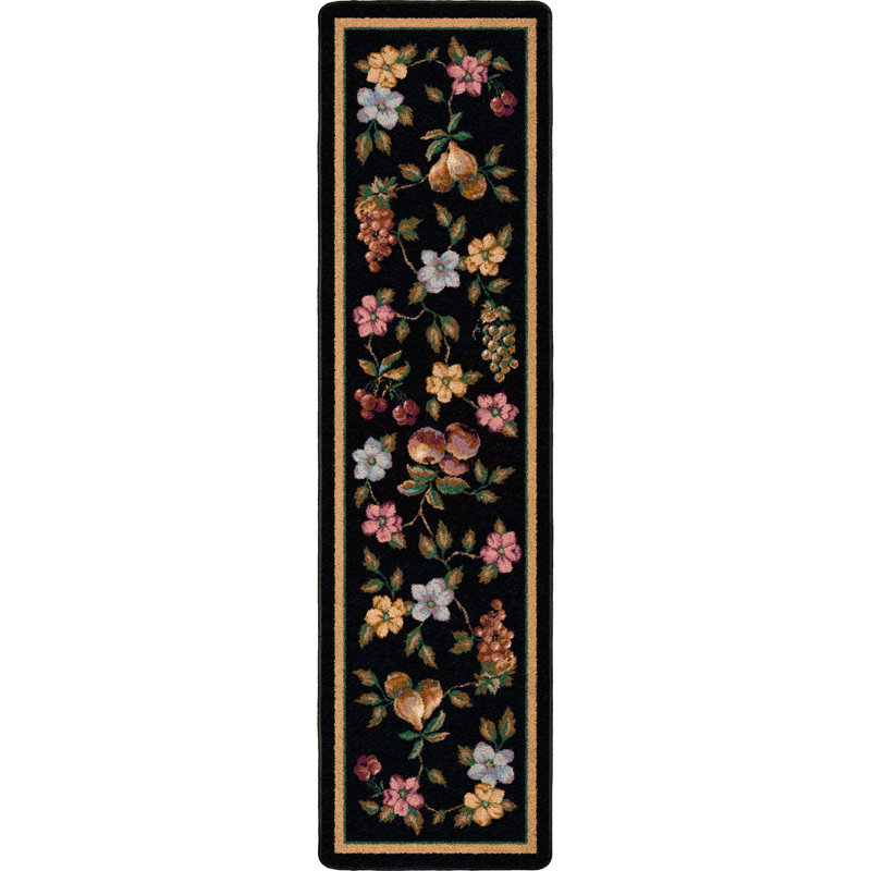 Tapis à motif floral onyx Alminus Signature Lorelei, Tapis de couloir 2 pi 1 po x 7 pi 8 po