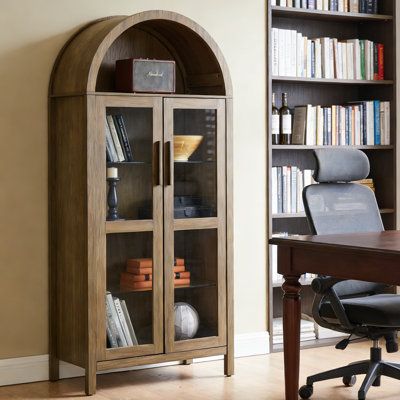 Tall Arched Storage Cabinet With Lights, Modern Vintage Style Wood Display Hutch With Adjustable Glass Shelves For Kitchen & Dining Room by Kztmaea