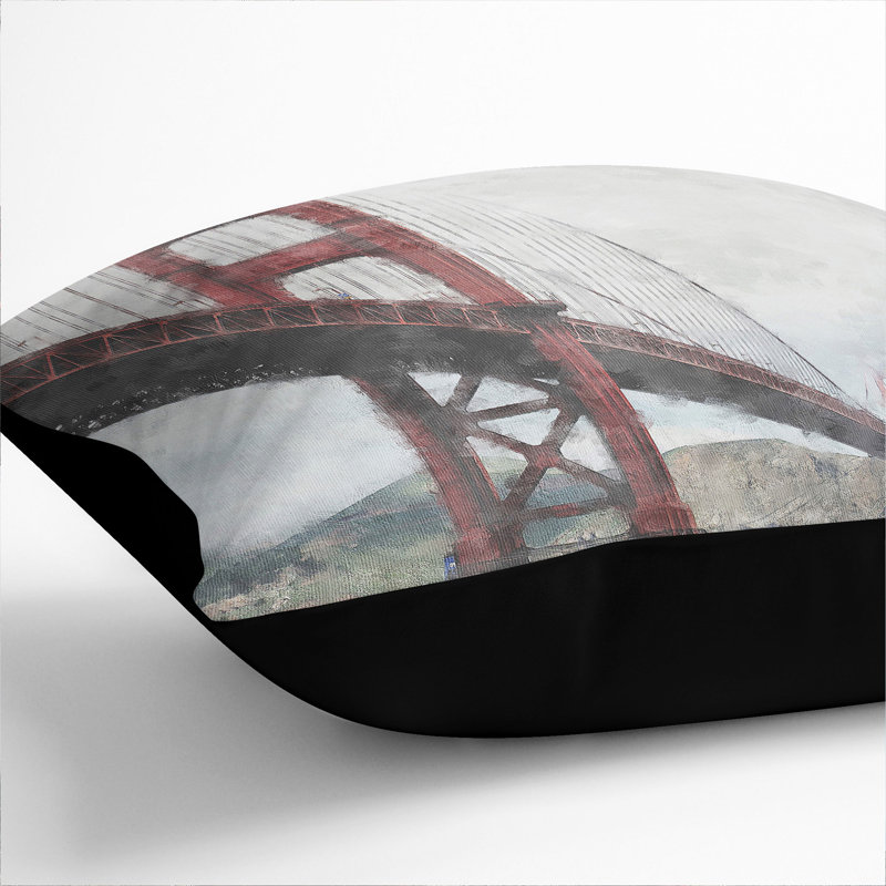 Golden Gate Bridge Vol.4 Painting Square Throw Cushion, Black, 40cm H x 40cm W x 15cm D