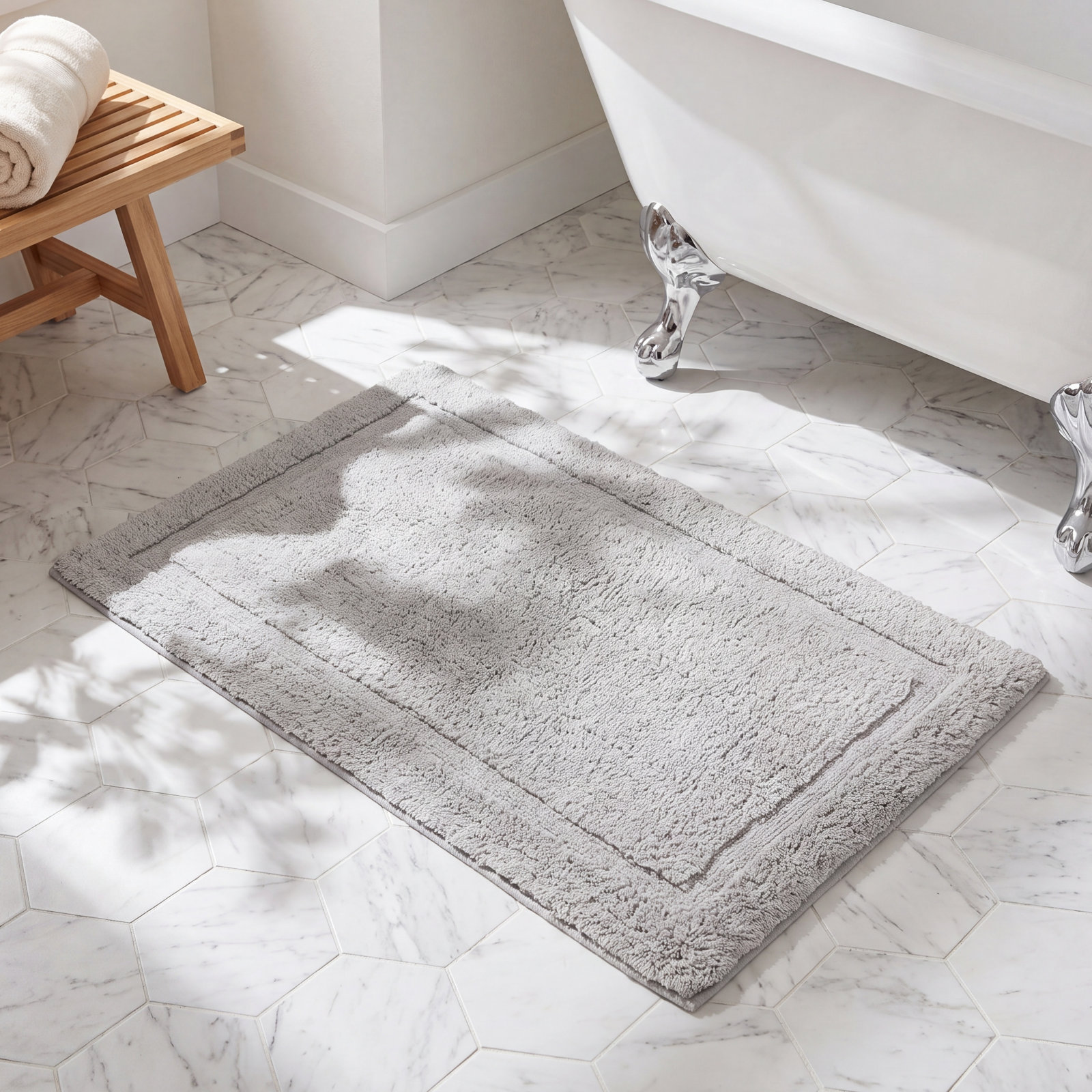 Plush Cotton Bath Mat, 20"W x 32"L, Soft Gray