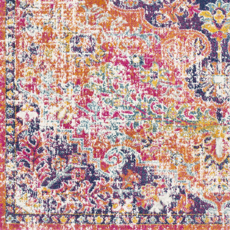Charleston Power Loom White/Orange/Dark Blue Rug, Rectangle 60 x 91 cm