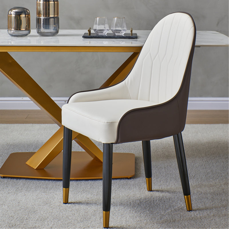 Chaise de salle à manger avec pieds en cuir PU blanc et métal brun (ensemble de 2)