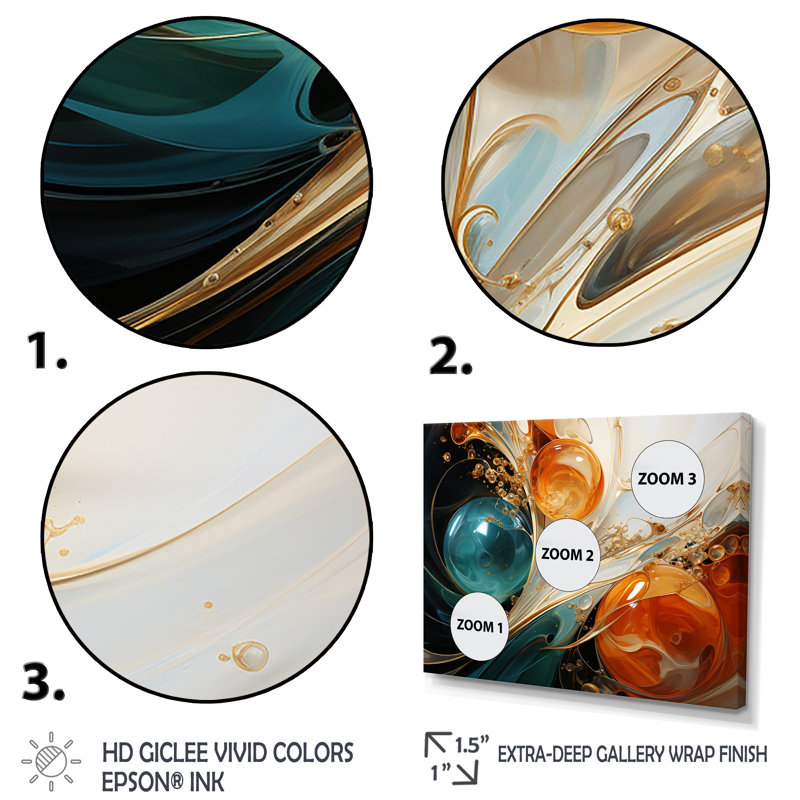 Tempête blanche blanche, bleue et orange - Peinture abstraite, art mural, H 16 po x l 32 po x P 1 po, Cadre flottant noir