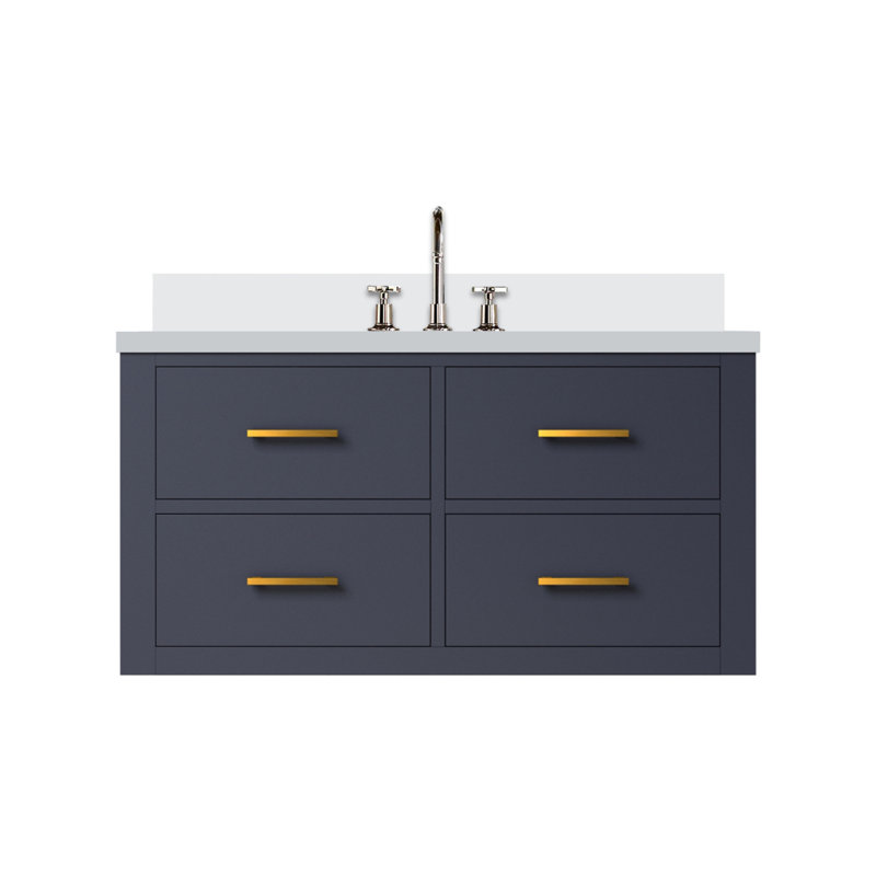 Meuble-lavabo simple bleu 36 po X P 22 po D, dessus en quartz blanc et ensemble de robinet, Bleu
