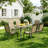  Patio Dining Set For 6, Outdoor Table And Chairs With 1.69″ Umbrella Hole, All Weather Patio Furniture Set, 30"X 55" Table And Stackable PVC-coated polyester Chair, For Lawn, Deck (Umbrella Not Included) (Gray Table and Brown Chairs)-1896789701-1896788678