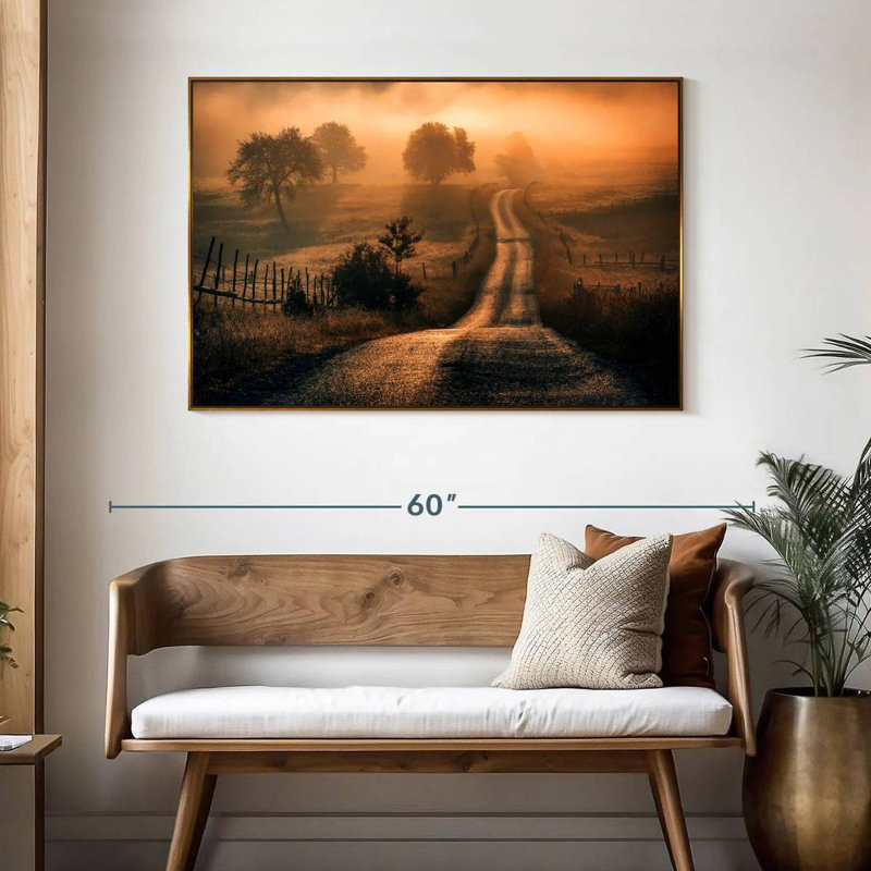 Champ de brouillard, 46 po x 31 po, Cadre flottant doré