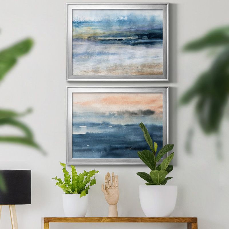 Vent et eau - Ensemble de 2 reproductions d'art sur toile encadrées, H 61 po x l 42,5 po x P 1,5 po, Argent, Blanc
