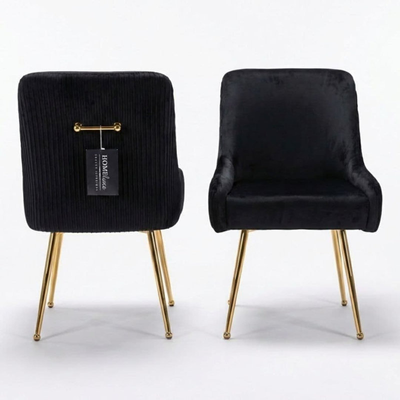 Tufted Velvet Upholstered Upholstered Back Side Chair, Gold, Black