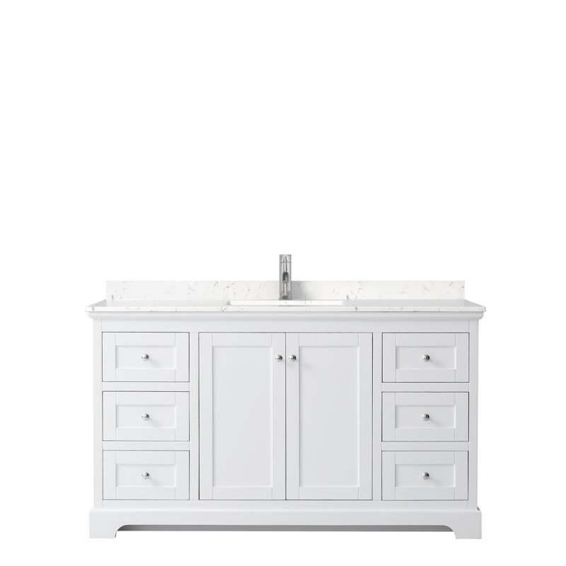 Ensemble de meuble-lavabo simple 60 po Avery, Marbre de culture de Carrare veiné clair, Blanc, Chrome poli