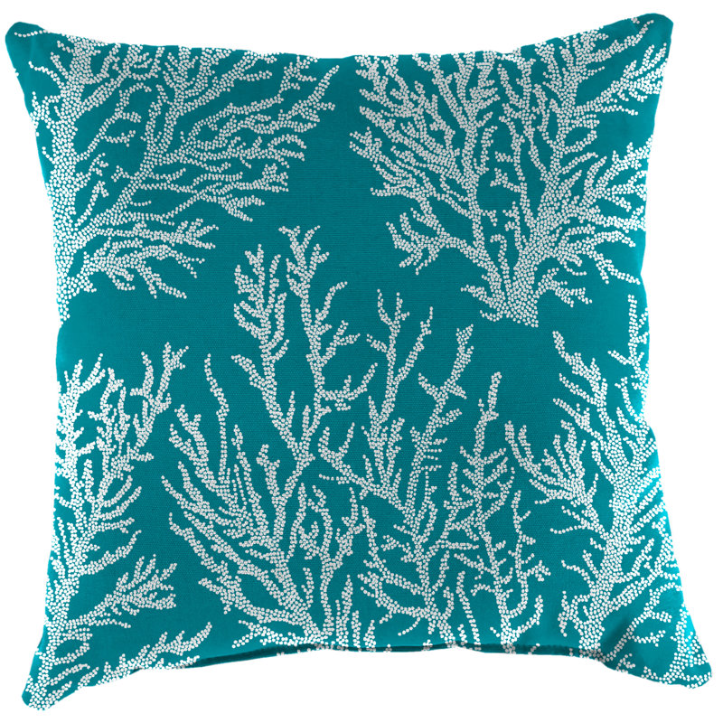 16" x 16" Outdoor Throw Pillow, Floral, Seacoral Turquoise