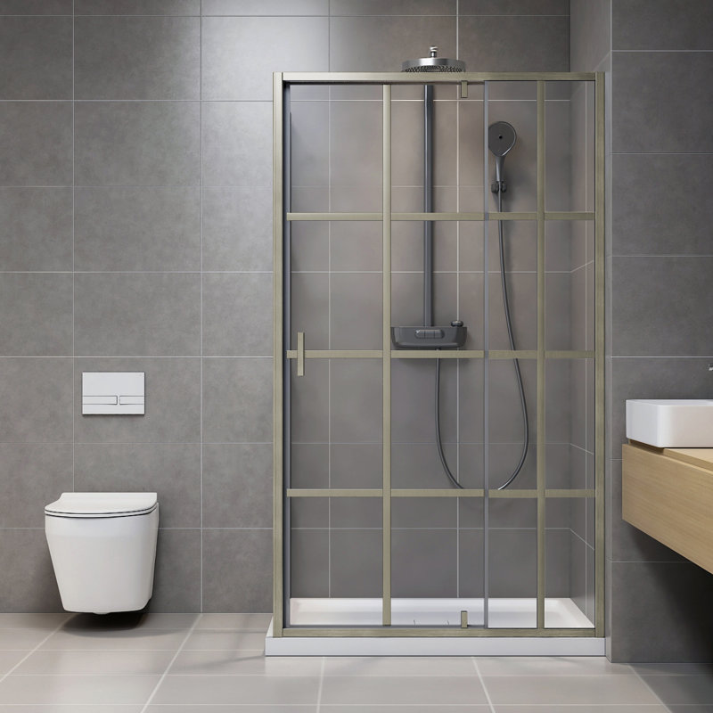 Tava 48" L X 36" W X 77.5" H Rectangular Corner Pivot Shower Kit In Brushed Nickel Finish, Brushed Nickel
