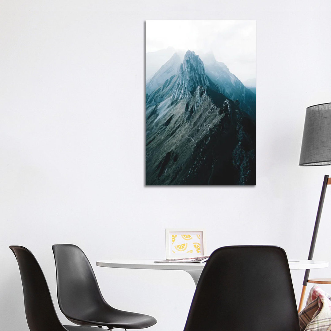 Swiss Mountain Peaks In Appenzell On A Hazy Day von Michael Schauer - No Frame Gallery-Wrapped Canvas Giclée on Canvas