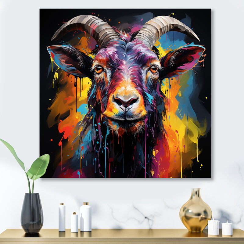 Popart, chèvre regardant fixement, H 16 po x l 16 po
