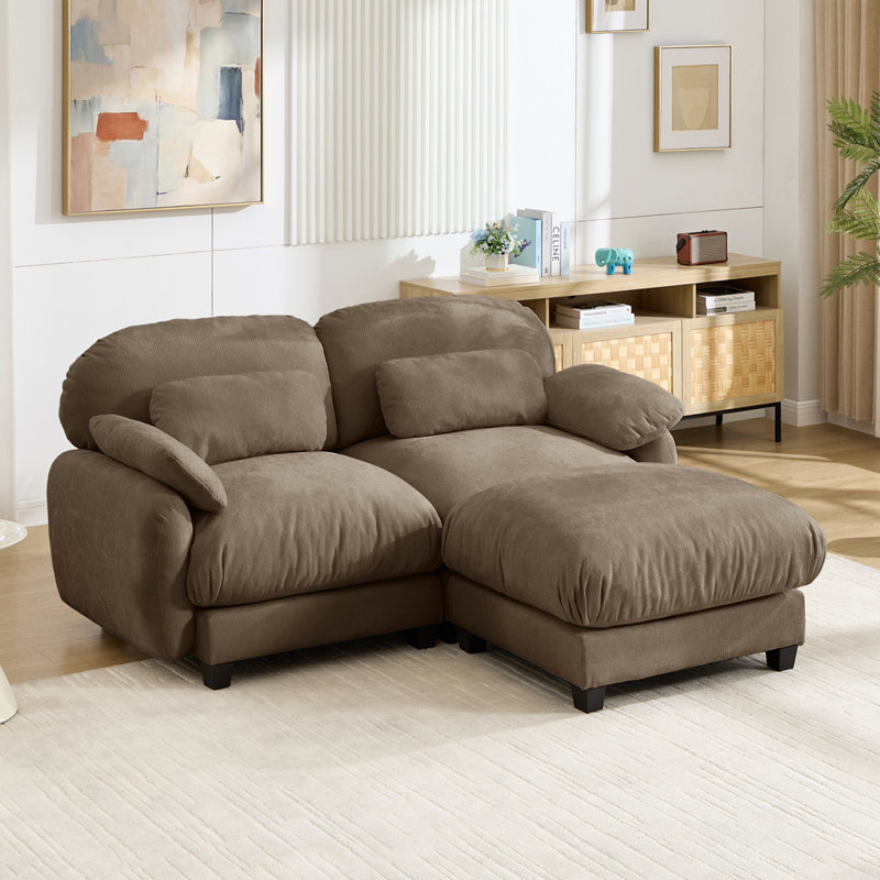 Canapé modulable 2 places avec un pouf, Brown Chenille