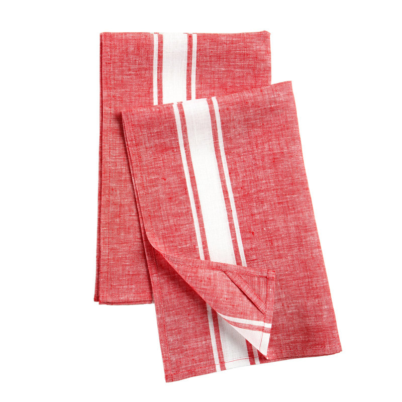 Farmhouse Stripe - 100% Pure Linen Kitchen Towels, Red and White