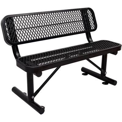 Banc de parc en acier robuste résistant aux intempéries avec dossier, noir, 4 pi