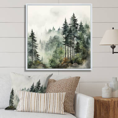 Designart Big Trees in Dark Foggy Forest - Landscape Photography Throw  Pillow - 12x20 