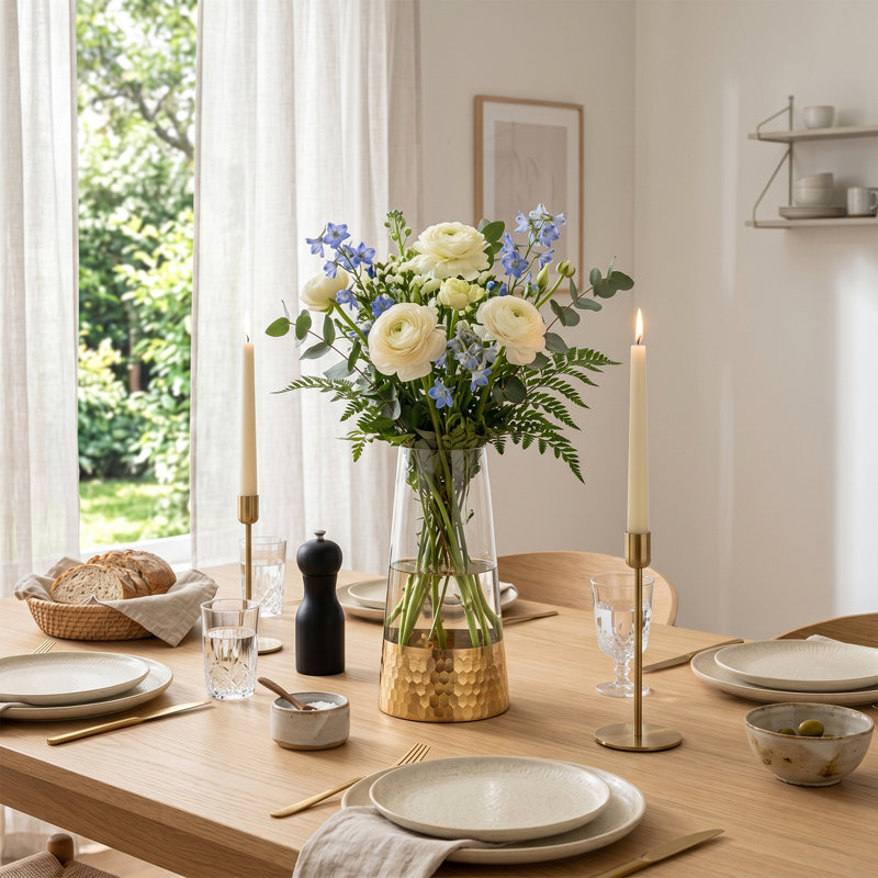 Vase en verre transparent de 10 pouces avec base dorée - centre de table moderne pour la maison ou un événement, Doré